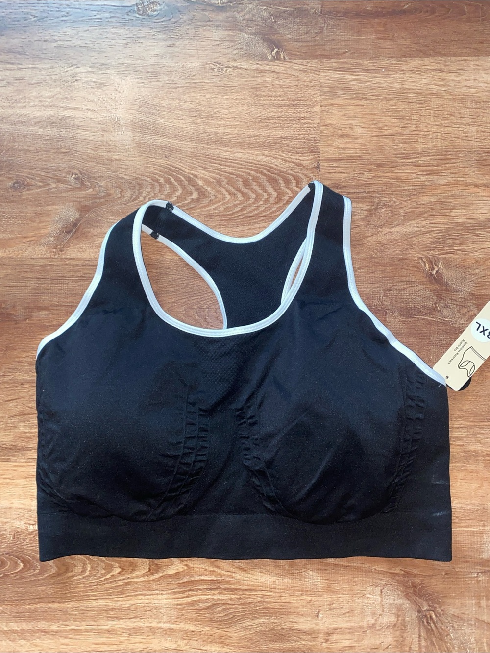 TRUE KIND Seamless Racerback Sports Bra - Black with White Trim 3XL